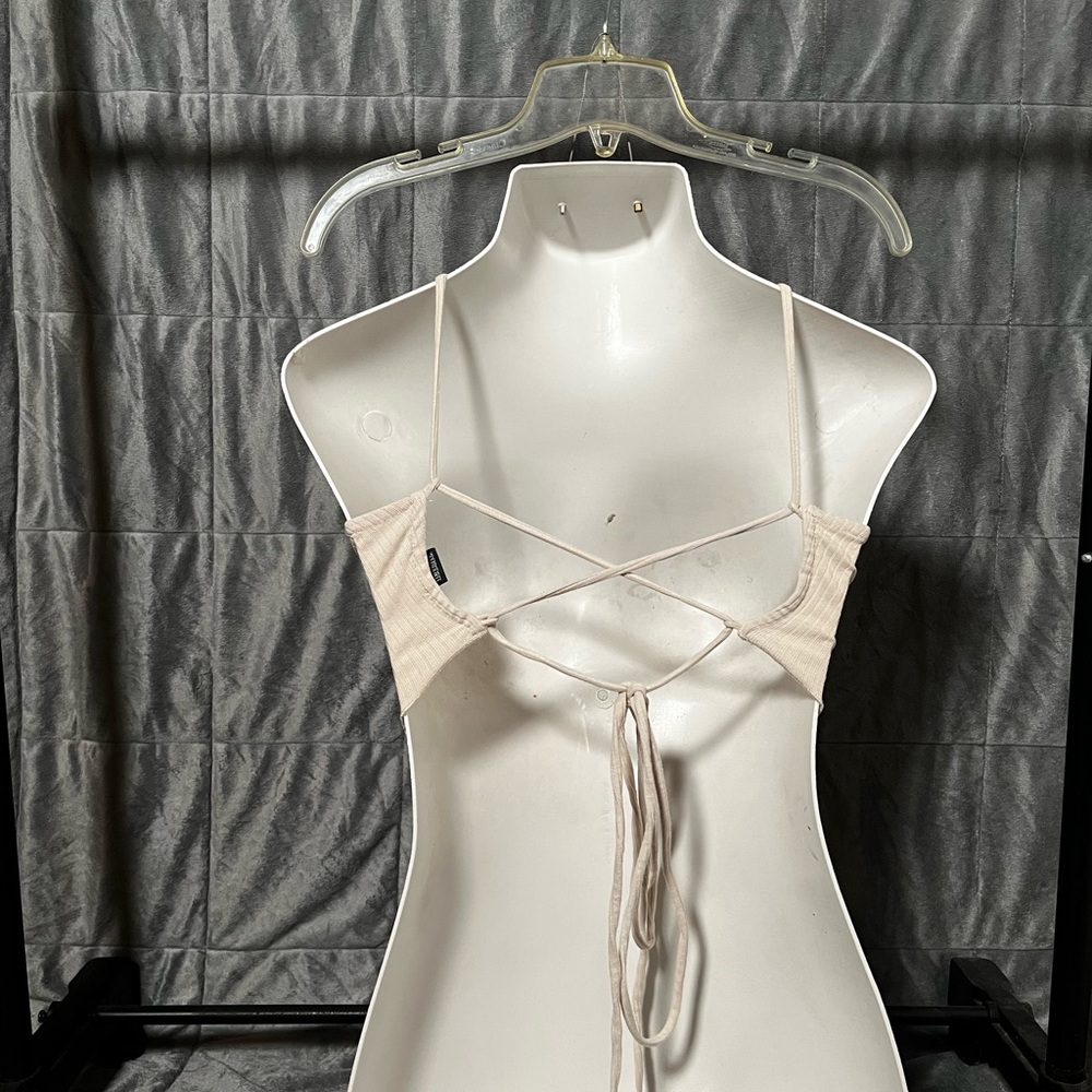 Cream Halter Neck Ribbed Top - Picture 2 of 2